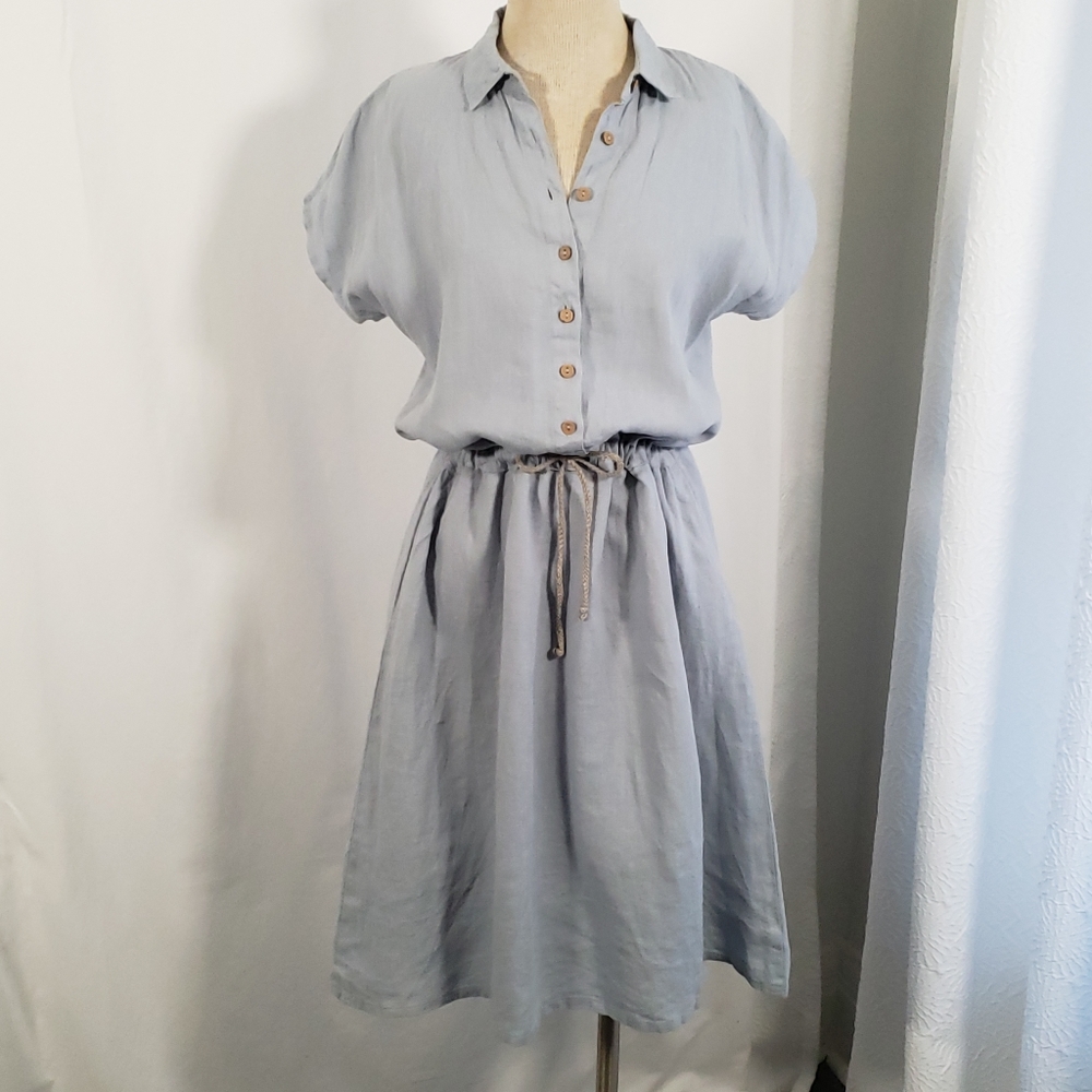 100% Linen Casual Shirt Dress